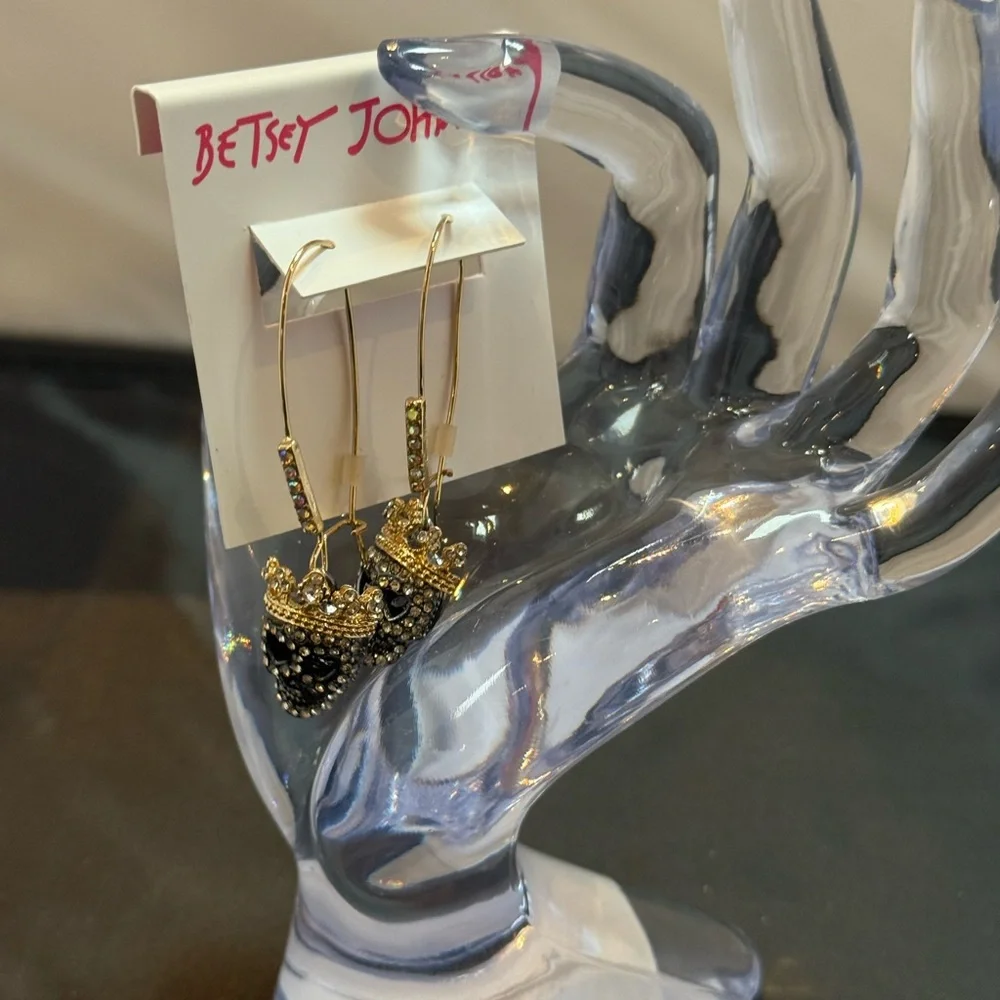 Betsey Johnson Gold and Black Pave Skull Earrings - Picture 4 of 8